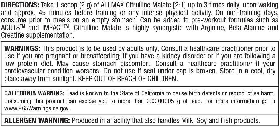 Unflavored ALLMAX Nutrition Citrulline Malate Powder - 300g Size