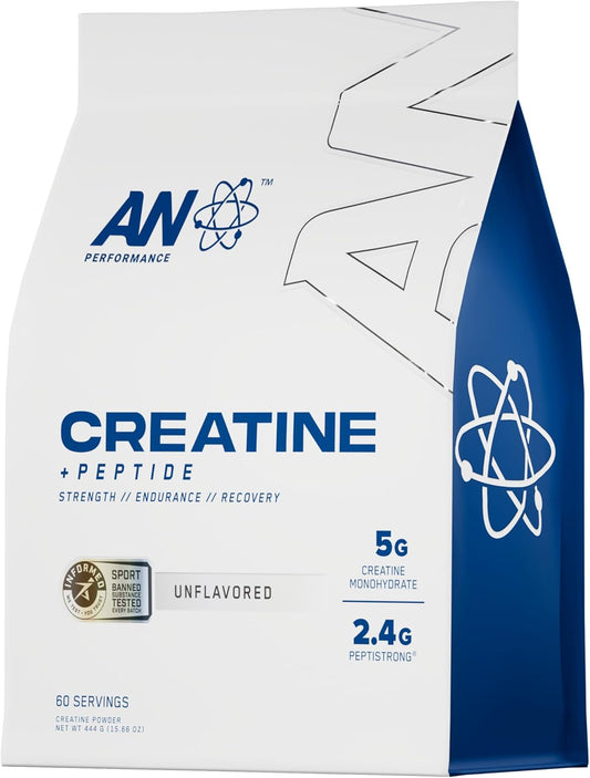 Unflavored AN Performance Creatine + Peptide - 5g Creatine Monohydrate, 2.4g PeptiStrong - Gluten-Free, Low Carb, Keto Friendly - 60 Servings