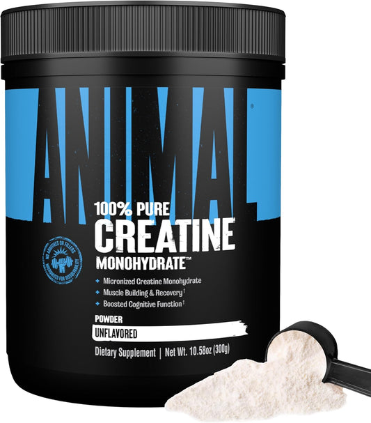Unflavored Animal Micronized Creatine Monohydrate Powder 300g - Supports Muscle Growth, Endurance, Strength, Recovery, and Cognitive Function - ATP Production - for Men & Women