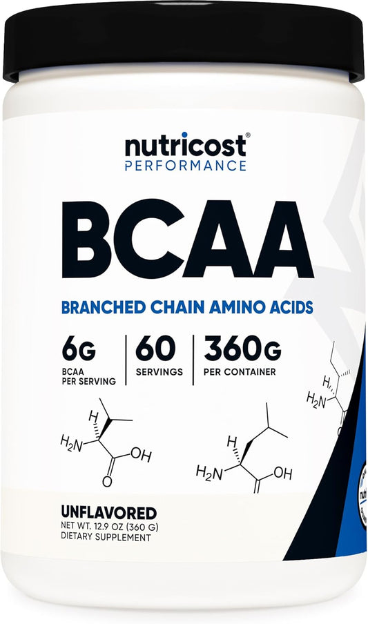 Unflavored BCAA Powder 2:1:1 - 60 Servings, Vegetarian, Non-GMO, Gluten-Free Amino Acids for Muscle Recovery