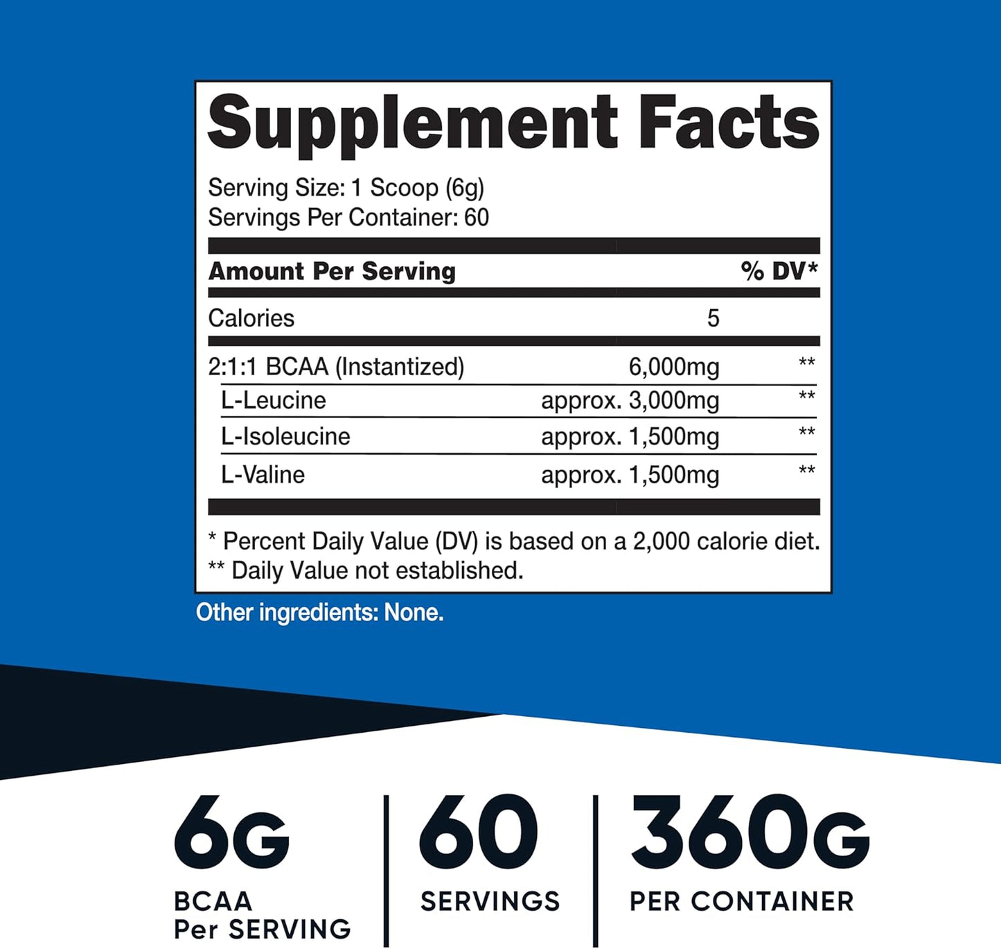Unflavored BCAA Powder 2:1:1 - 60 Servings, Vegetarian, Non-GMO, Gluten-Free Amino Acids for Muscle Recovery