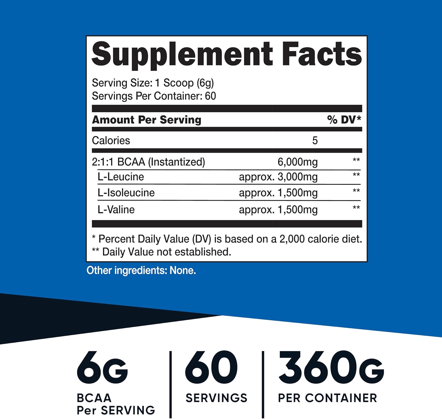 Unflavored BCAA Powder 2:1:1 - 60 Servings, Vegetarian, Non-GMO, Gluten-Free Amino Acids for Muscle Recovery