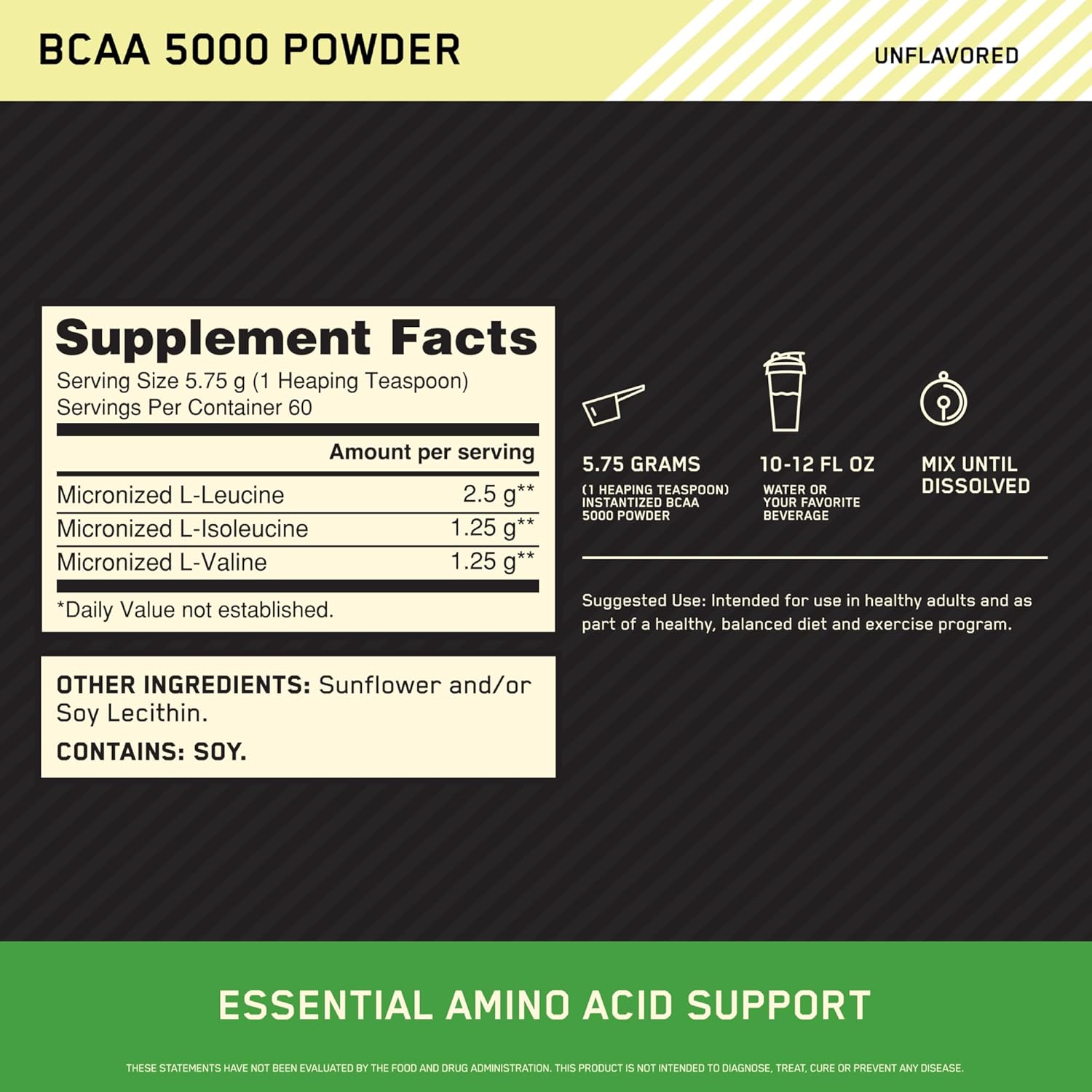 Unflavored BCAA Powder for Keto Diet, 5000mg, 60 Servings - Optimum Nutrition