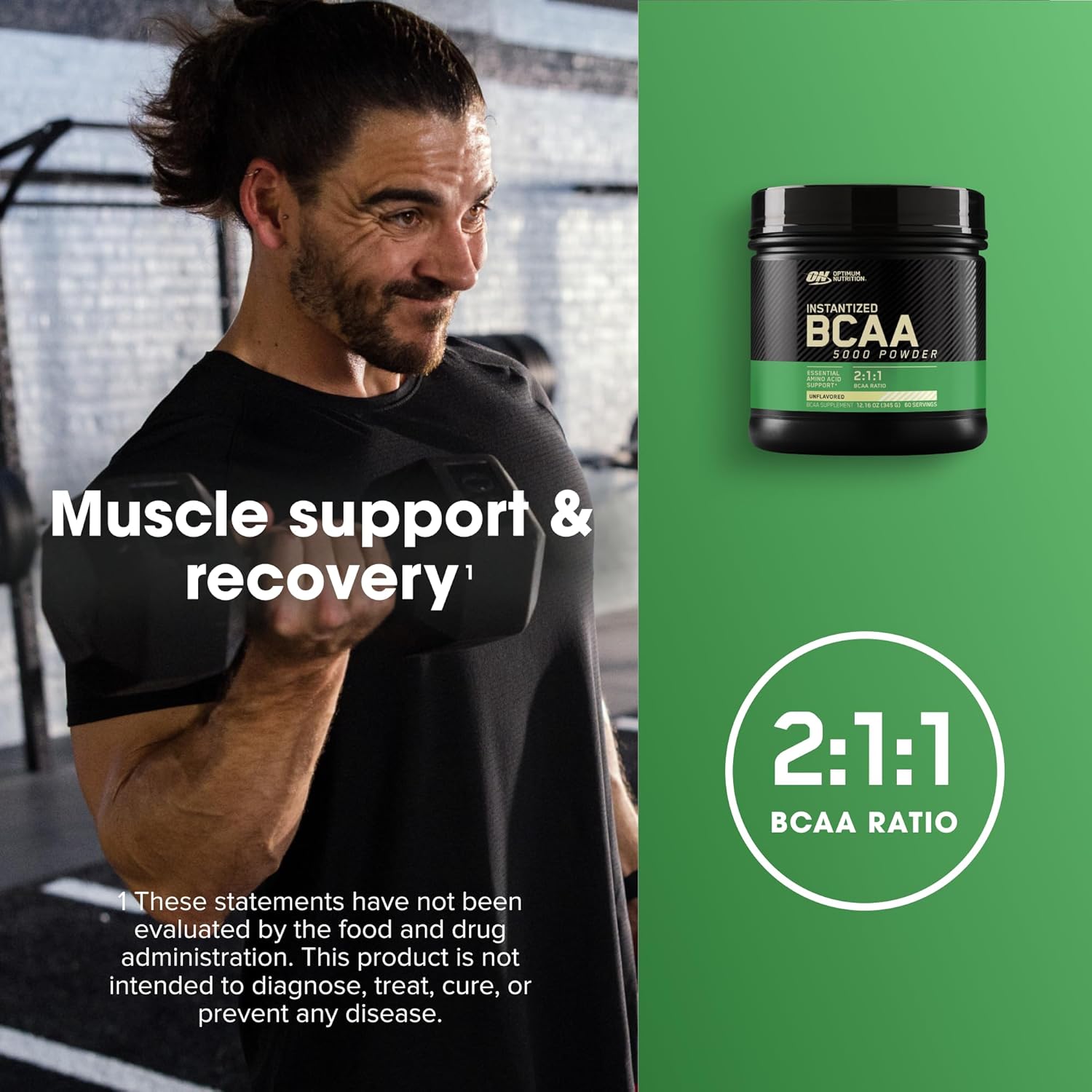 Unflavored BCAA Powder for Keto Diet, 5000mg, 60 Servings - Optimum Nutrition