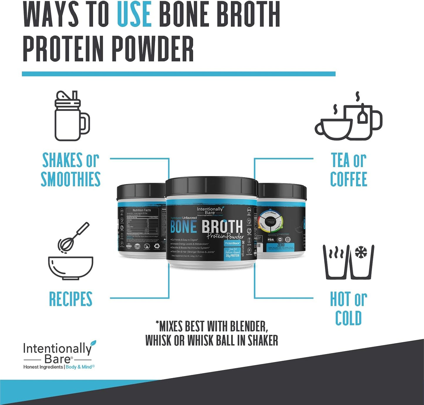 Unflavored Bone Broth Collagen Peptides Powder - Dairy Free Type 1 & 3, Pasture Raised, Grass Fed Protein for Gut & Joints - 20 Servings