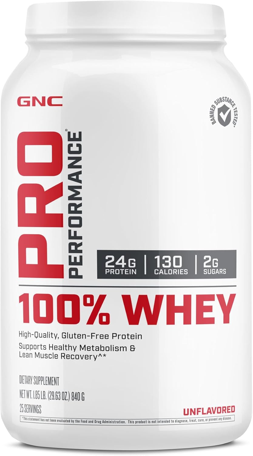 Unflavored GNC Pro Performance Whey Protein Powder - 25 Servings for Lean Muscle Recovery & Healthy Metabolism