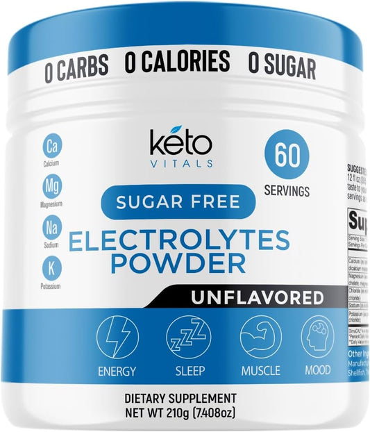 Unflavored Keto Electrolyte Powder Mix | Potassium, Magnesium, Sodium, Calcium | Supplement Drink | Sugar-Free, Zero Calories, Zero Carbs