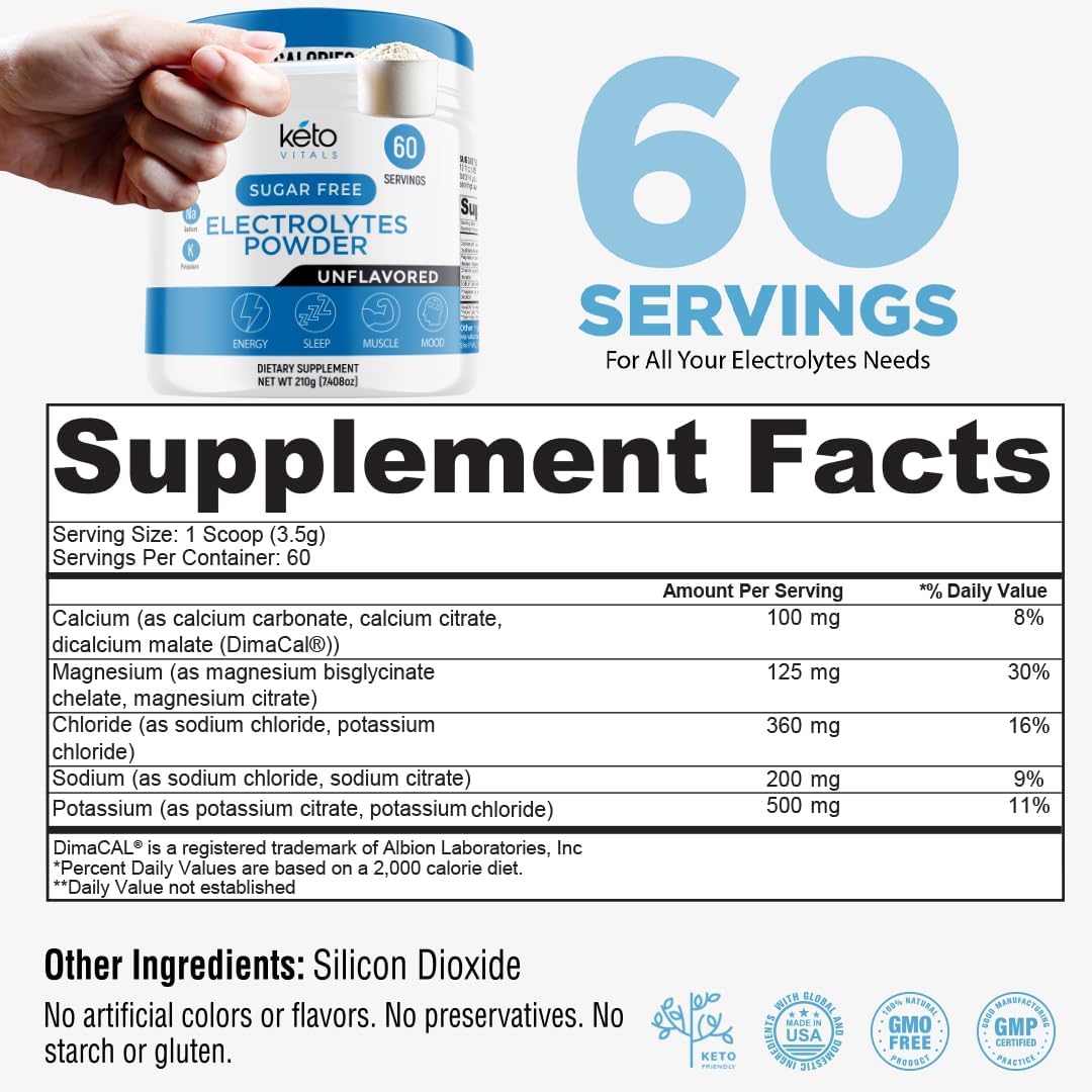 Unflavored Keto Electrolyte Powder Mix | Potassium, Magnesium, Sodium, Calcium | Supplement Drink | Sugar-Free, Zero Calories, Zero Carbs
