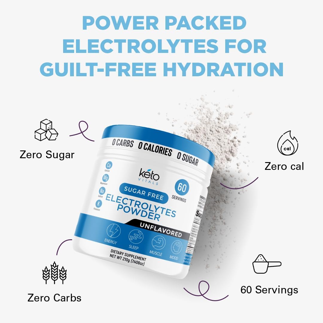 Unflavored Keto Electrolyte Powder Mix | Potassium, Magnesium, Sodium, Calcium | Supplement Drink | Sugar-Free, Zero Calories, Zero Carbs