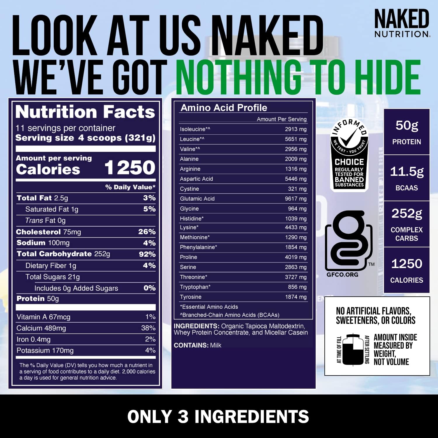Unflavored Naked Nutrition Muscle Growth Bundle: Naked Mass and Creatine for Strength and Recovery