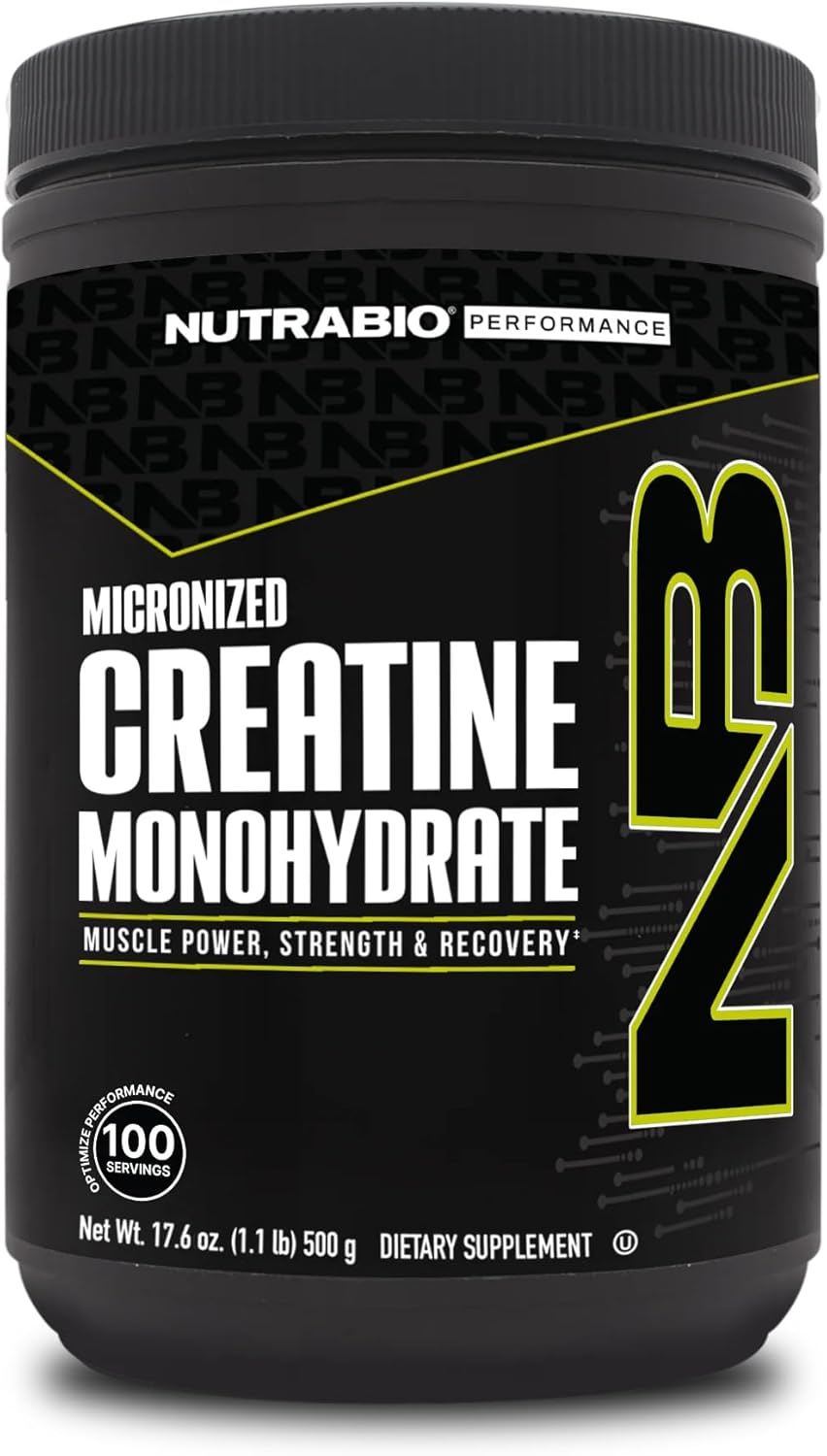Unflavored NutraBio Creatine Monohydrate Powder (500g) for Muscle Energy, Recovery, Strength - Men and Women - Supplement
