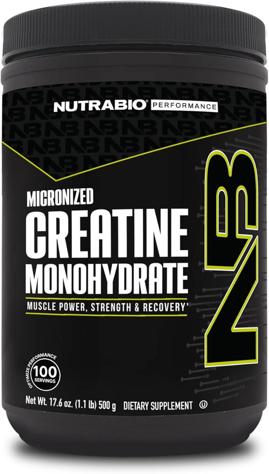 Unflavored NutraBio Creatine Monohydrate Powder (500g) for Muscle Energy, Recovery, Strength - Men and Women - Supplement