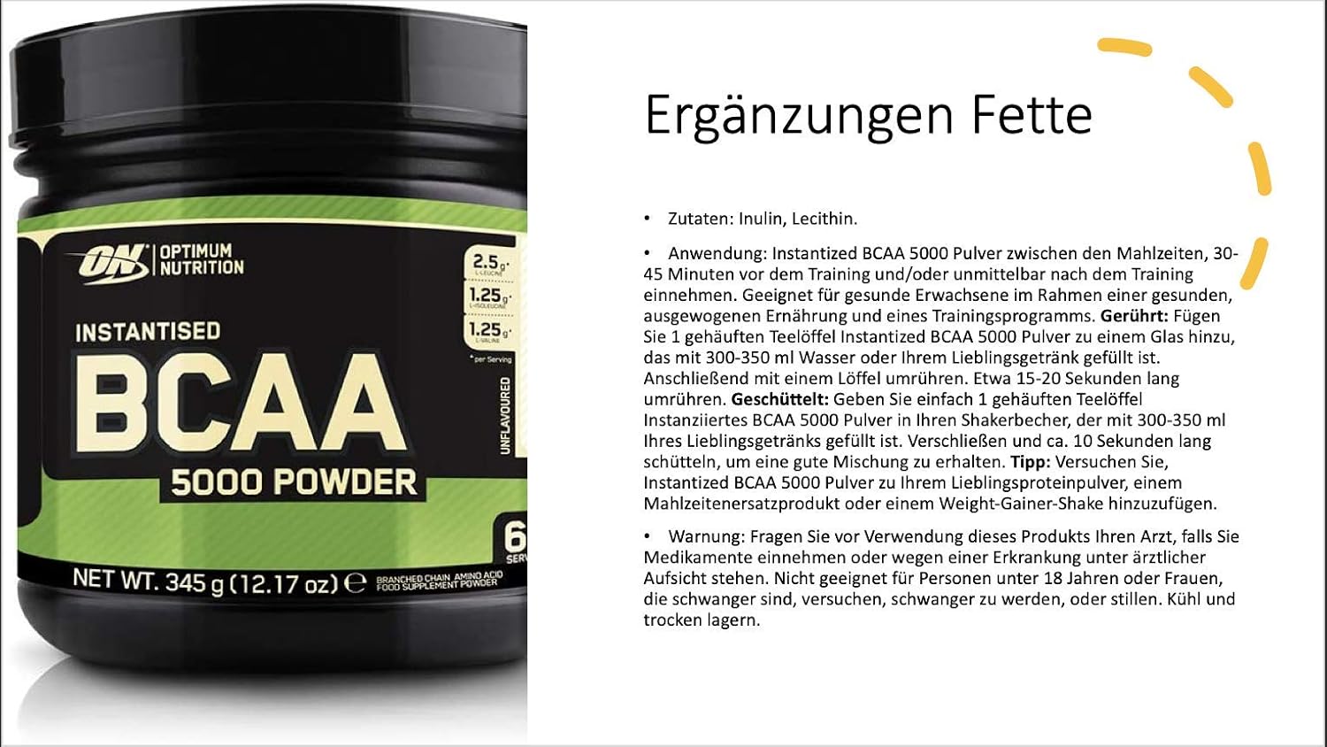 Unflavored Optimum Nutrition BCAA Powder - 5000mg, Keto-Friendly, 60 Servings