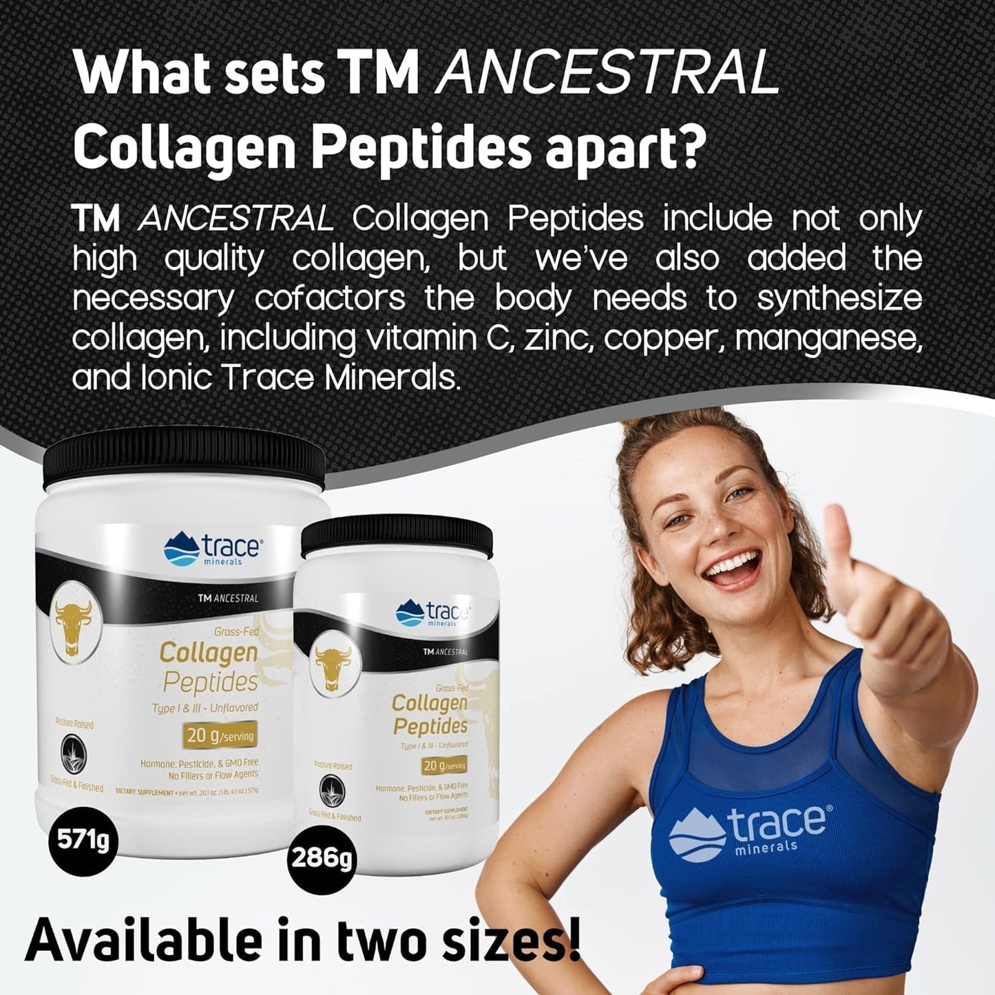 Unflavored Trace Minerals Collagen Peptides Powder - Supports Bone, Joint, Hair, Skin & Gut Health - 286g (14 Servings)