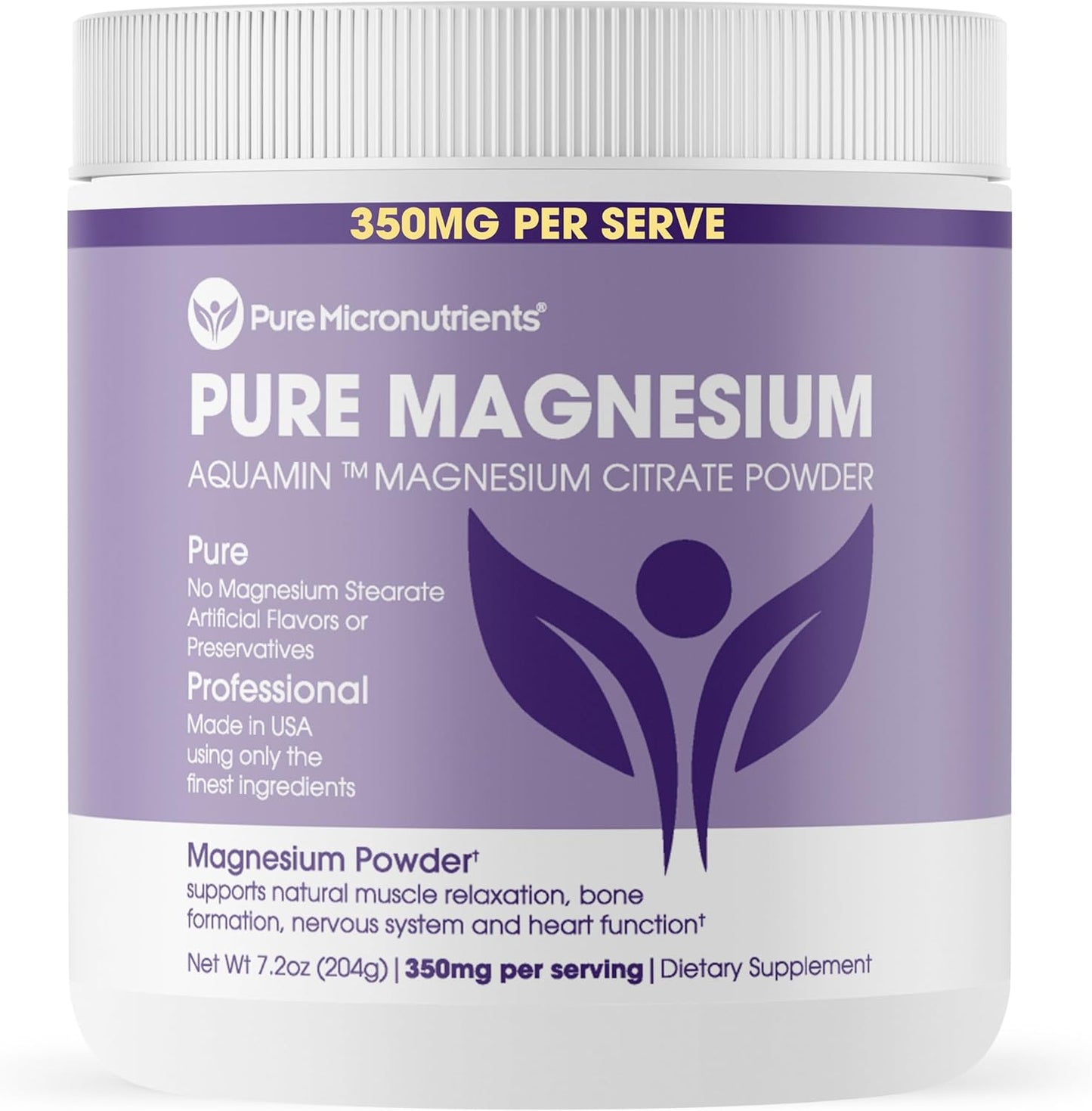 Unflavored Vegan Magnesium Citrate Powder for Sleep, Muscle, Bone Health & Energy - 60 Servings