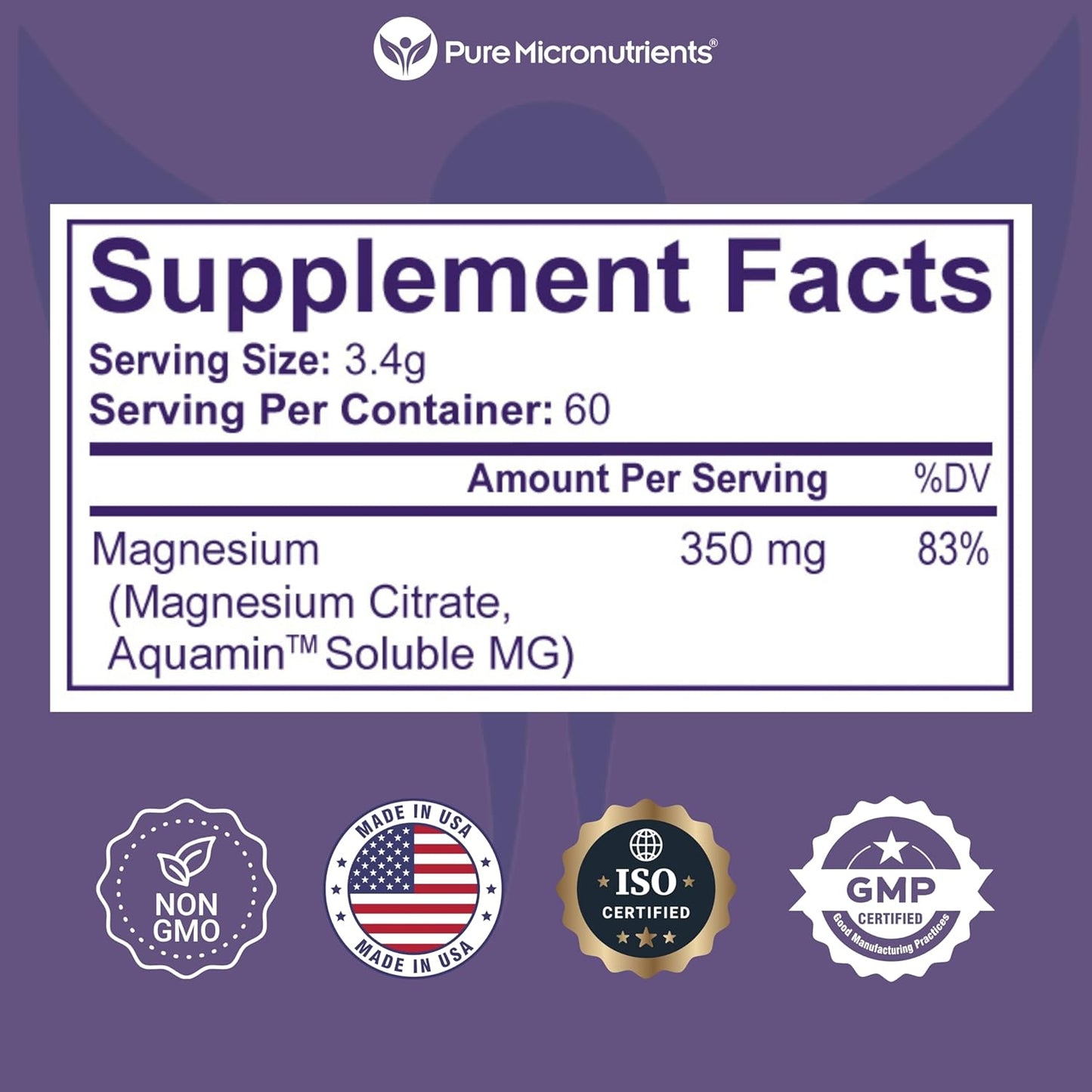 Unflavored Vegan Magnesium Citrate Powder for Sleep, Muscle, Bone Health & Energy - 60 Servings