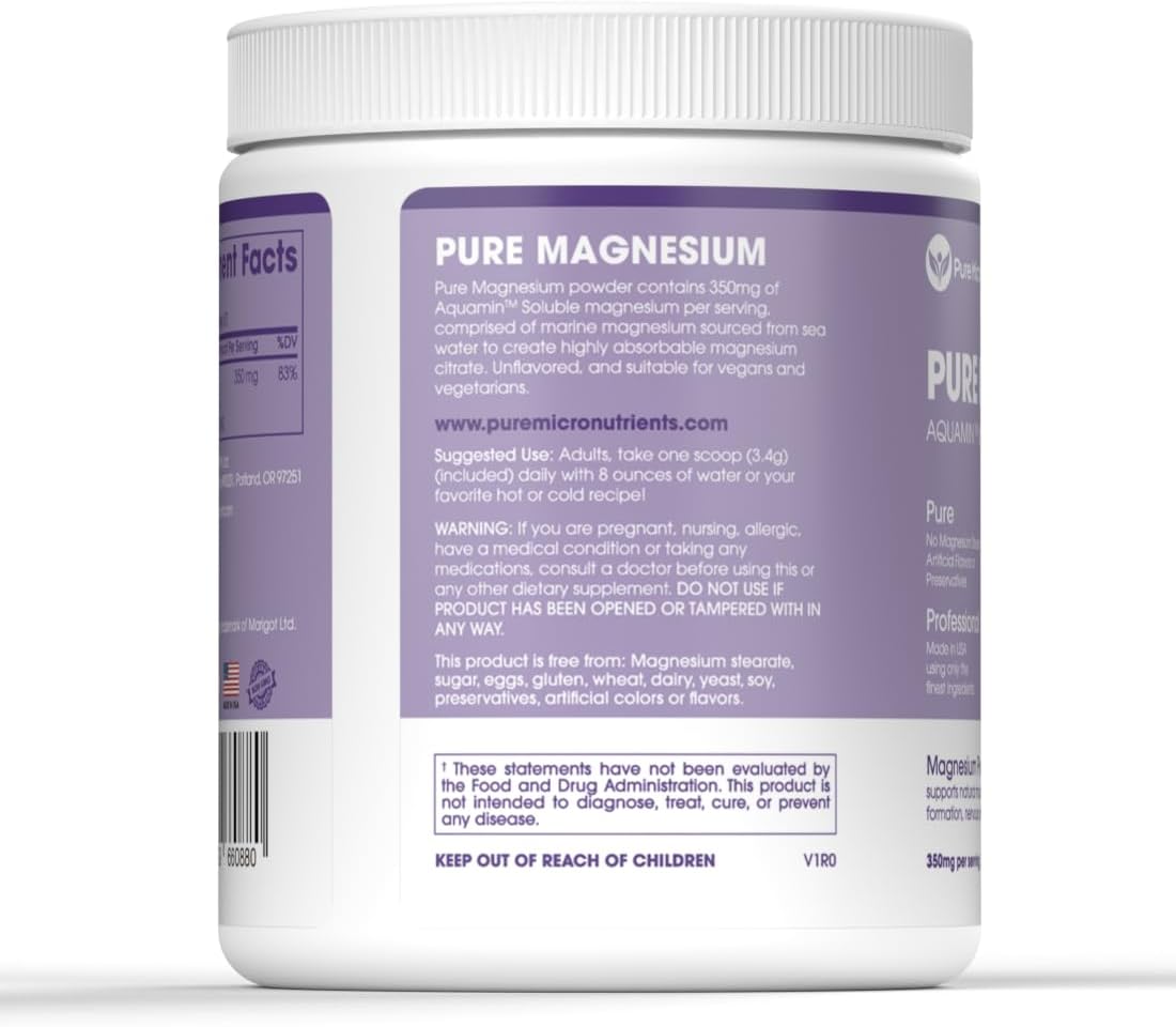 Unflavored Vegan Magnesium Citrate Powder for Sleep, Muscle, Bone Health & Energy - 60 Servings
