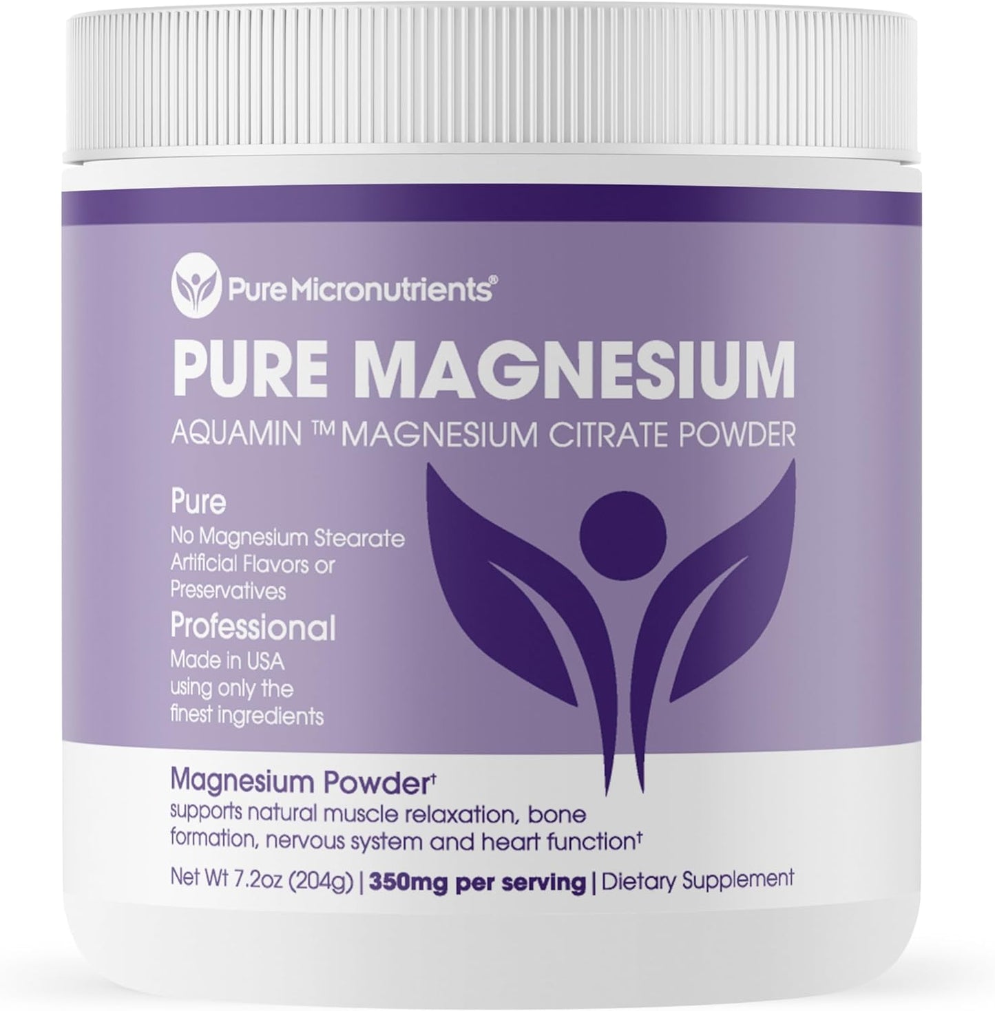 Unflavored Vegan Magnesium Citrate Powder for Sleep, Muscle, Bone Health & Energy - 60 Servings