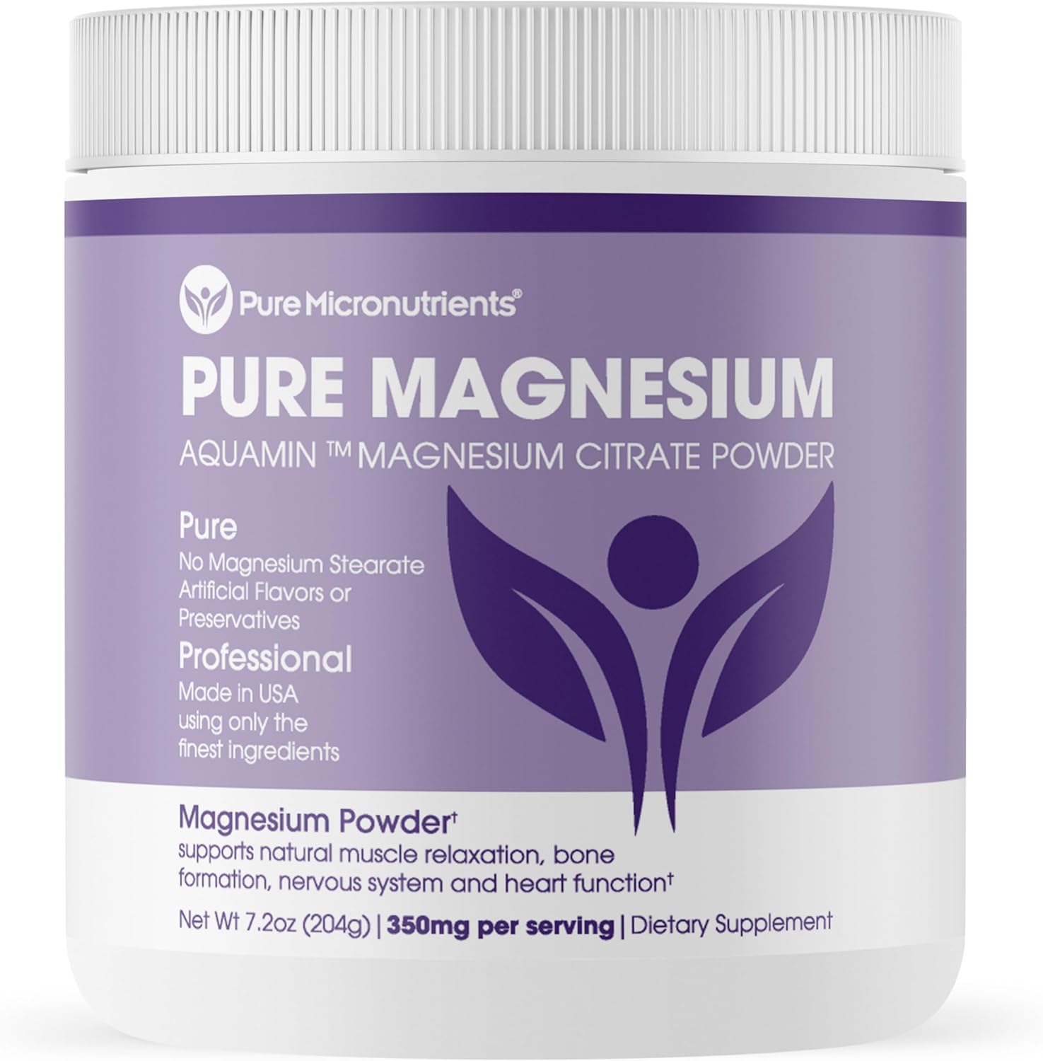Unflavored Vegan Magnesium Citrate Powder for Sleep, Muscle, Bone Health & Energy - 60 Servings