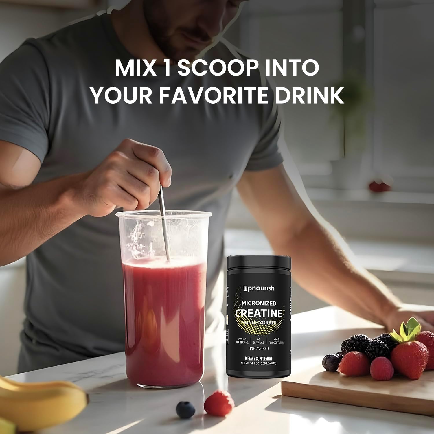 Unflavored Vegan Micronized Creatine Monohydrate Powder - 400g for Pre Workout, Muscle Building - Instantized Supplement for Men and Women - 80 Servings