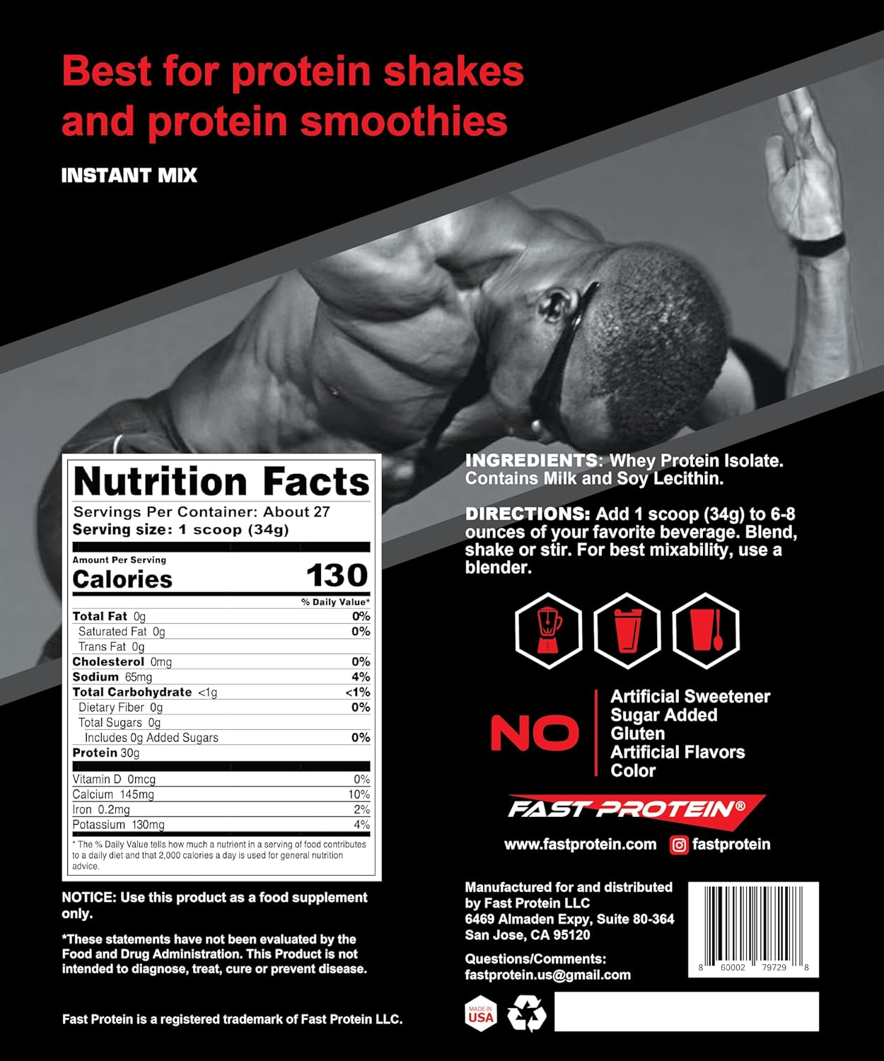 Unflavored Whey Isolate Protein Powder with 30G Protein - 2 LB Size for Fast Results