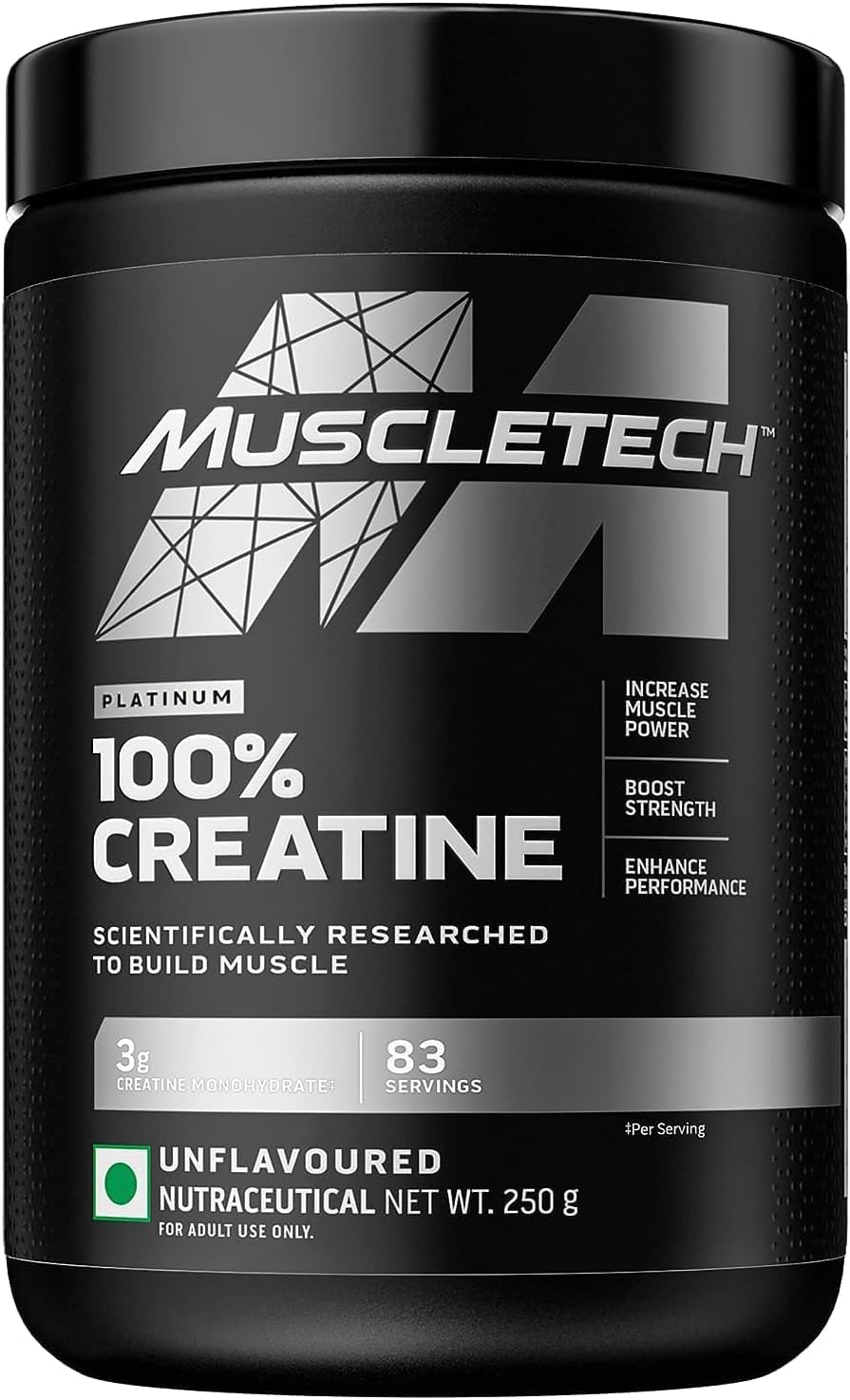 Unflavoured Creatine Powder - 250g, 83 Servings, Build Muscle Power & Strength, Scientifically Researched Performance Enhancer