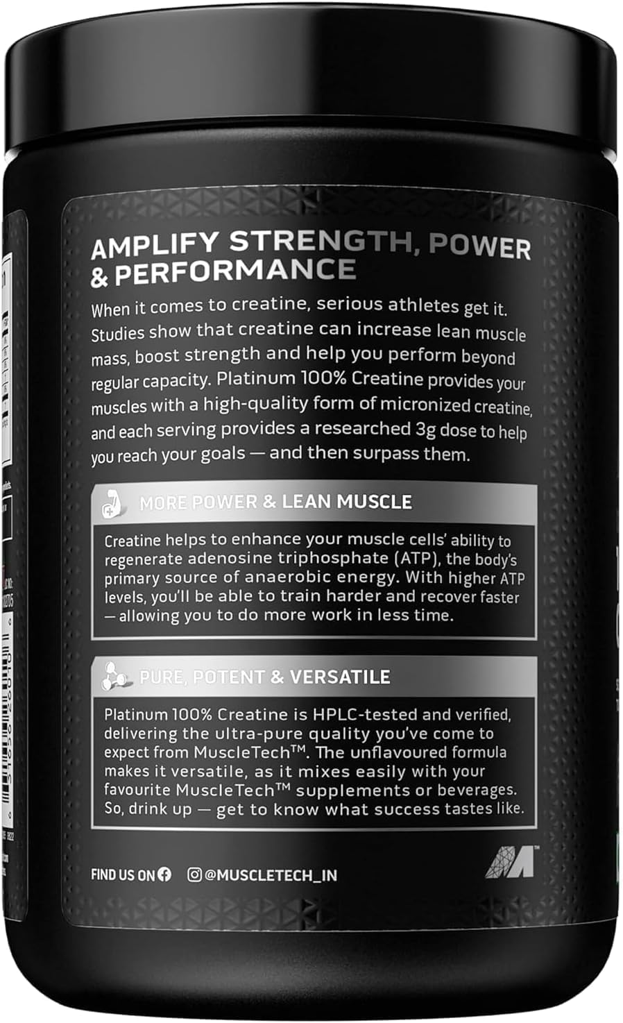 Unflavoured Creatine Powder - 250g, 83 Servings, Build Muscle Power & Strength, Scientifically Researched Performance Enhancer