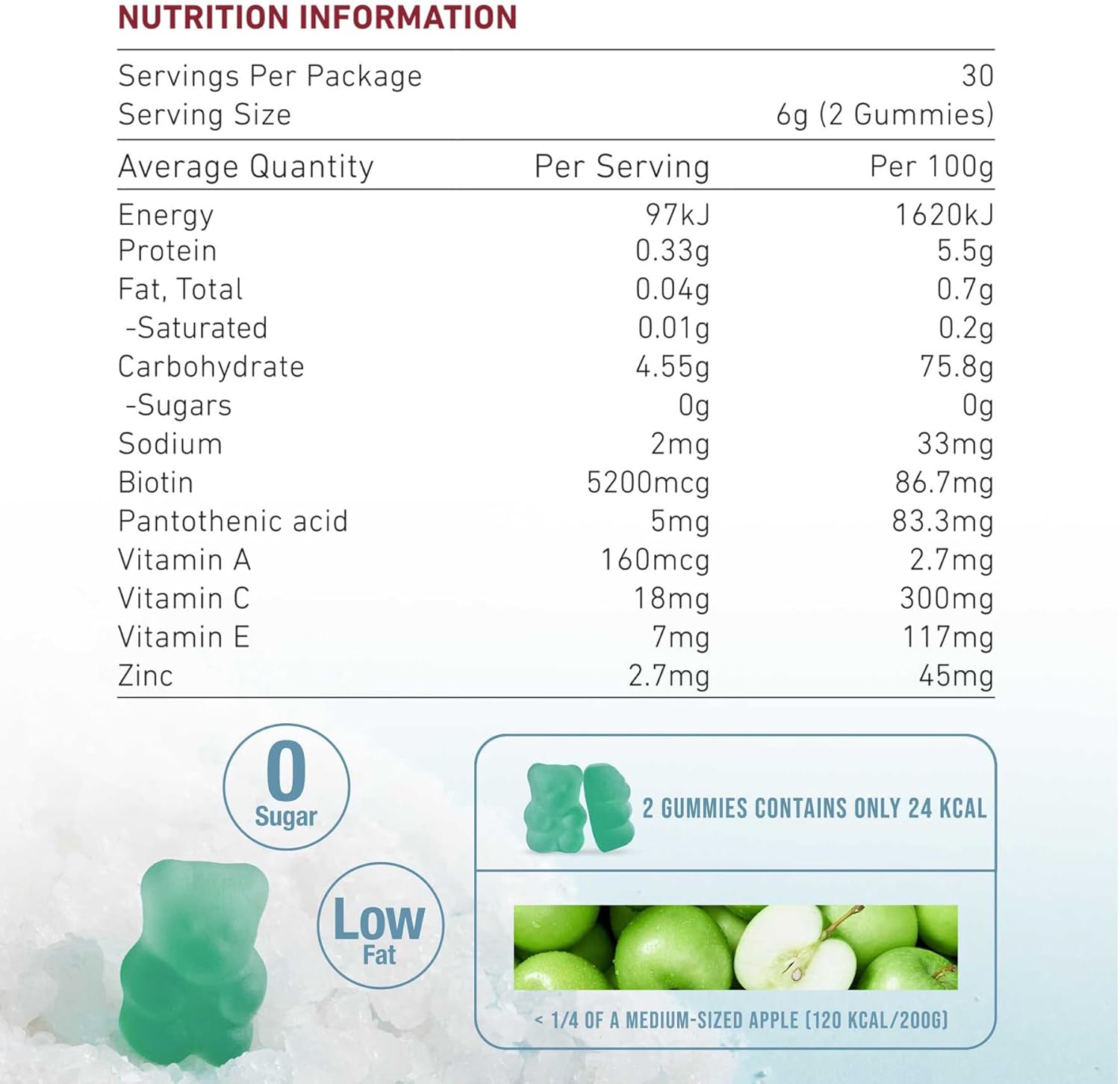 Unichi Hair Boost Gummy with 5200mcg Biotin, Zinc, Pantothenic Acid - Stronger, Thicker Hair, Sea Salt & Green Grape Flavour, 60 Count