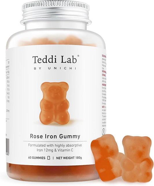 Unichi Rose Iron Gummy with 12mg Highly Absorptive Iron and Vitamin C for Healthy Blood, Rose & Date Flavor - 60 Count