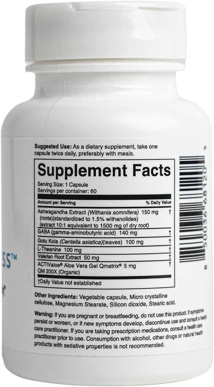 Univera Anti-Stress Supplement with Ashwagandha, GABA, L-Theanine, Gotu Kola - 60 Capsules