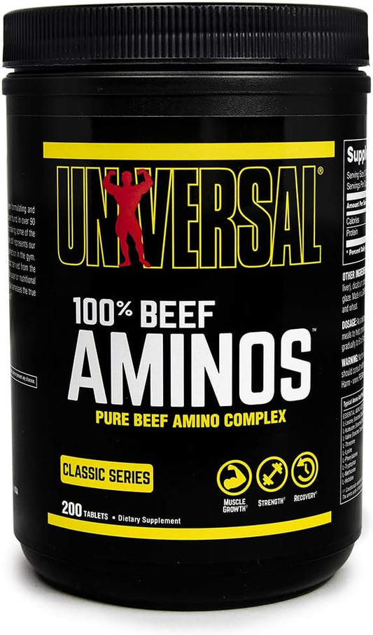 Universal Nutrition 100% Beef Aminos: 3g Beef Protein Isolate Tablets for Recovery and Growth