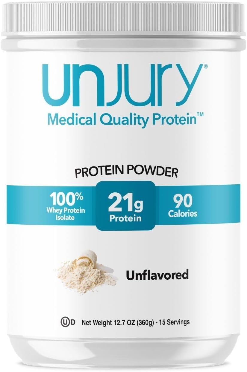 Unjury Unflavored Whey Protein Isolate Powder - 21g Protein | Low Carb, Sugar Free, Gluten-Free | Kosher Certified - 15 Servings