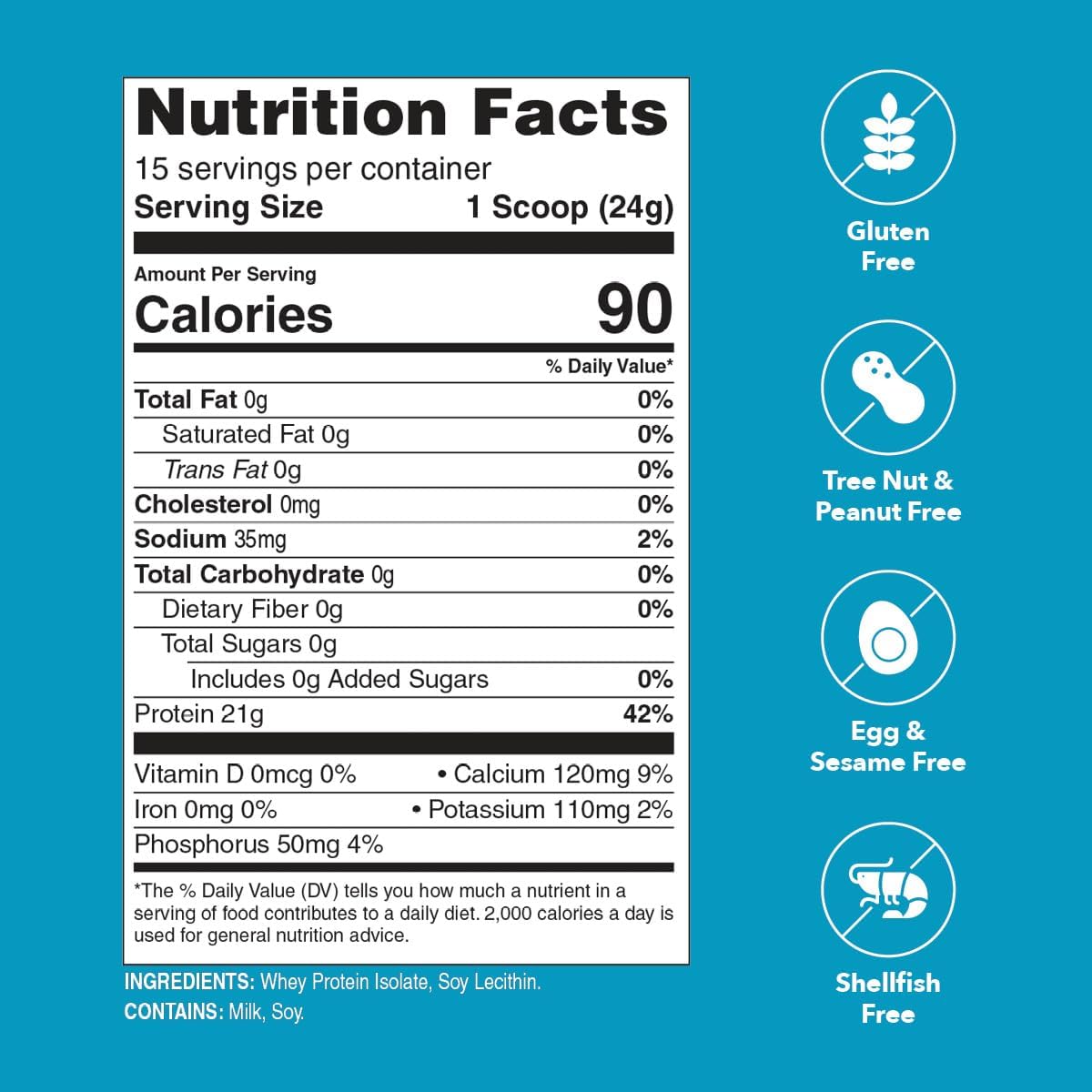 Unjury Unflavored Whey Protein Isolate Powder - 21g Protein | Low Carb, Sugar Free, Gluten-Free | Kosher Certified - 15 Servings