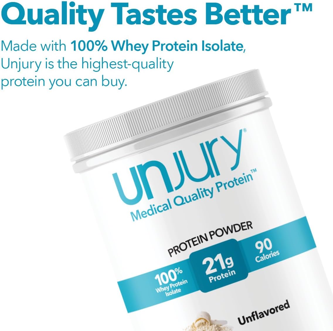 Unjury Unflavored Whey Protein Isolate Powder - 21g Protein | Low Carb, Sugar Free, Gluten-Free | Kosher Certified - 15 Servings