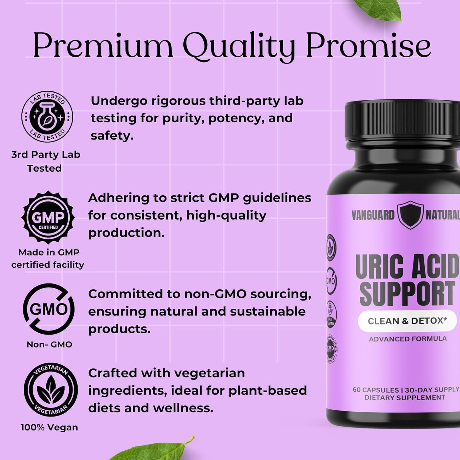 Uric Acid Support Advanced Formula with Tart Cherry, Celery & Turmeric - 60 Veg Caps - Joint Health Support & Detox - Non GMO