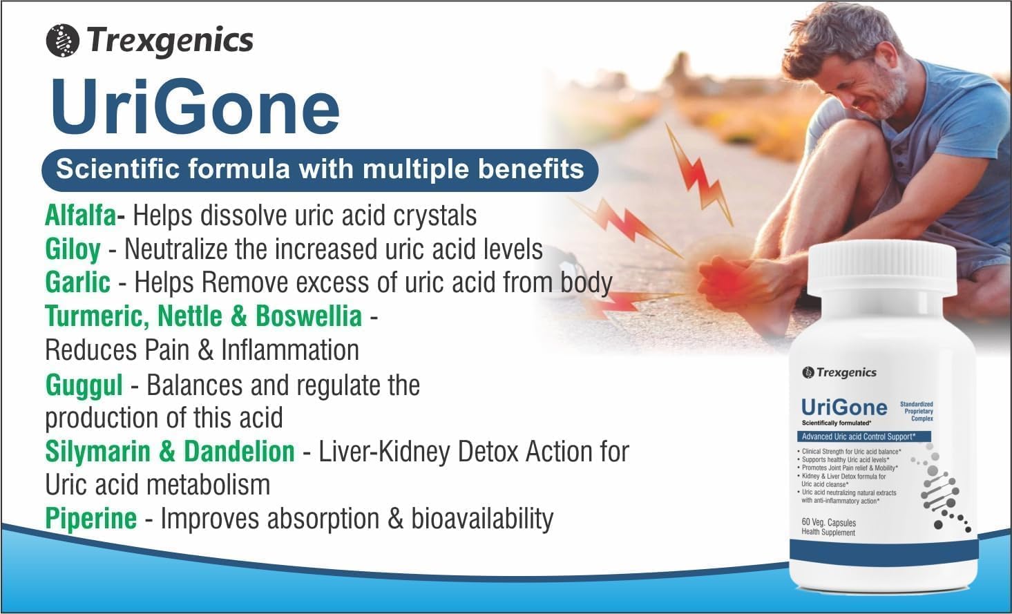 URIGONE Advanced Uric Acid Support Supplement - Natural Formula (60 Vegetarian Capsules)
