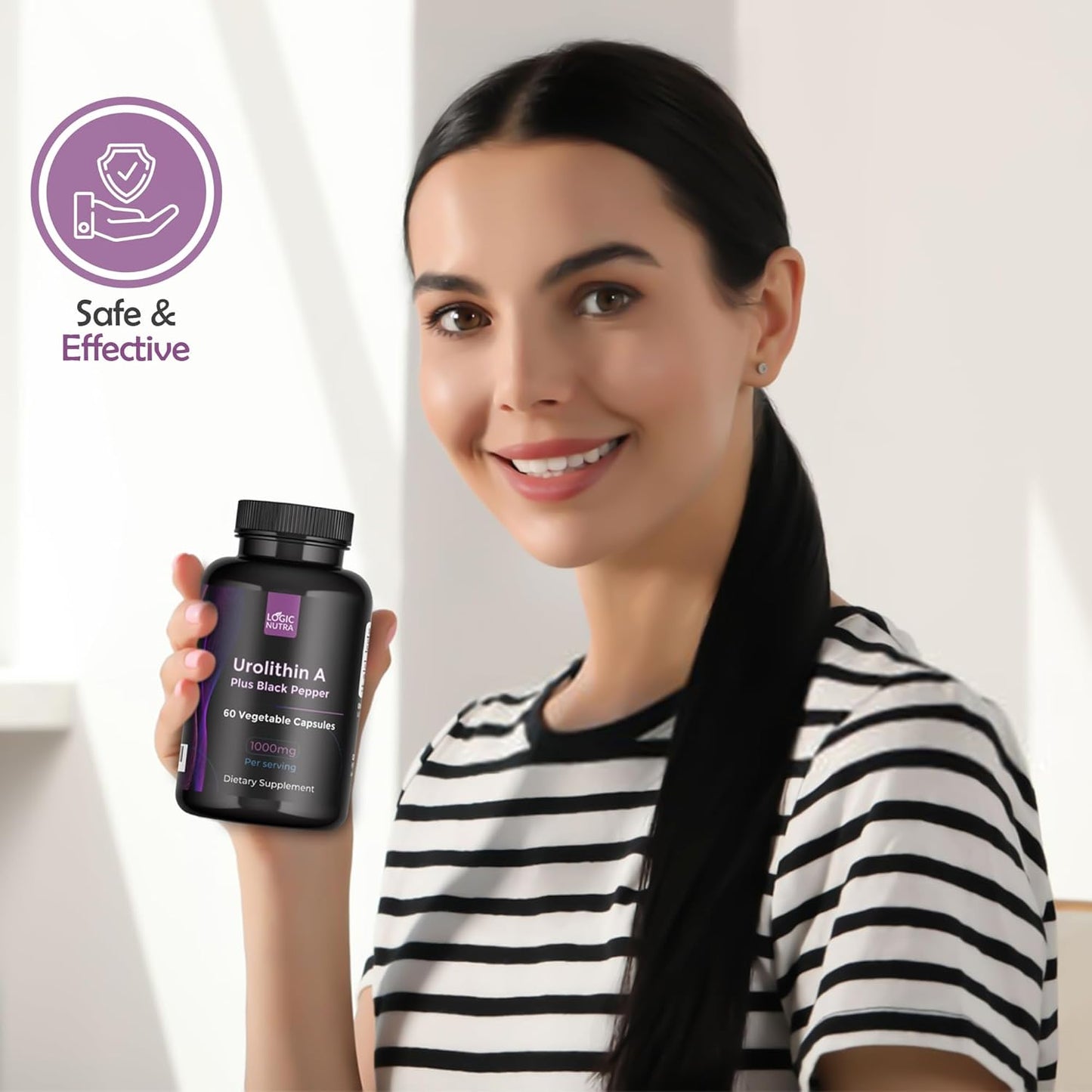 Urolithin A Plus Black Pepper Extract - 1000mg per Serving - 60 Veggie Capsules - Dietary Supplement by Logic Nutra