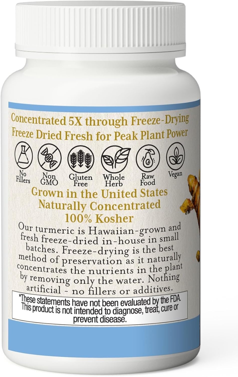 US-Grown Freeze-Dried Turmeric Capsules - 90 Count (395 mg) | Vegetarian, Non-GMO, Gluten-Free