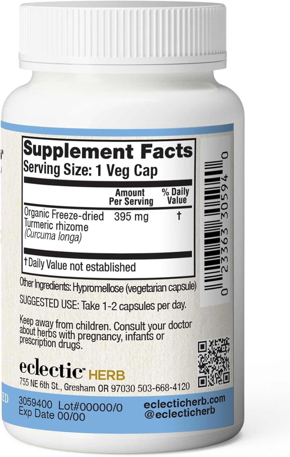 US-Grown Freeze-Dried Turmeric Capsules - 90 Count (395 mg) | Vegetarian, Non-GMO, Gluten-Free