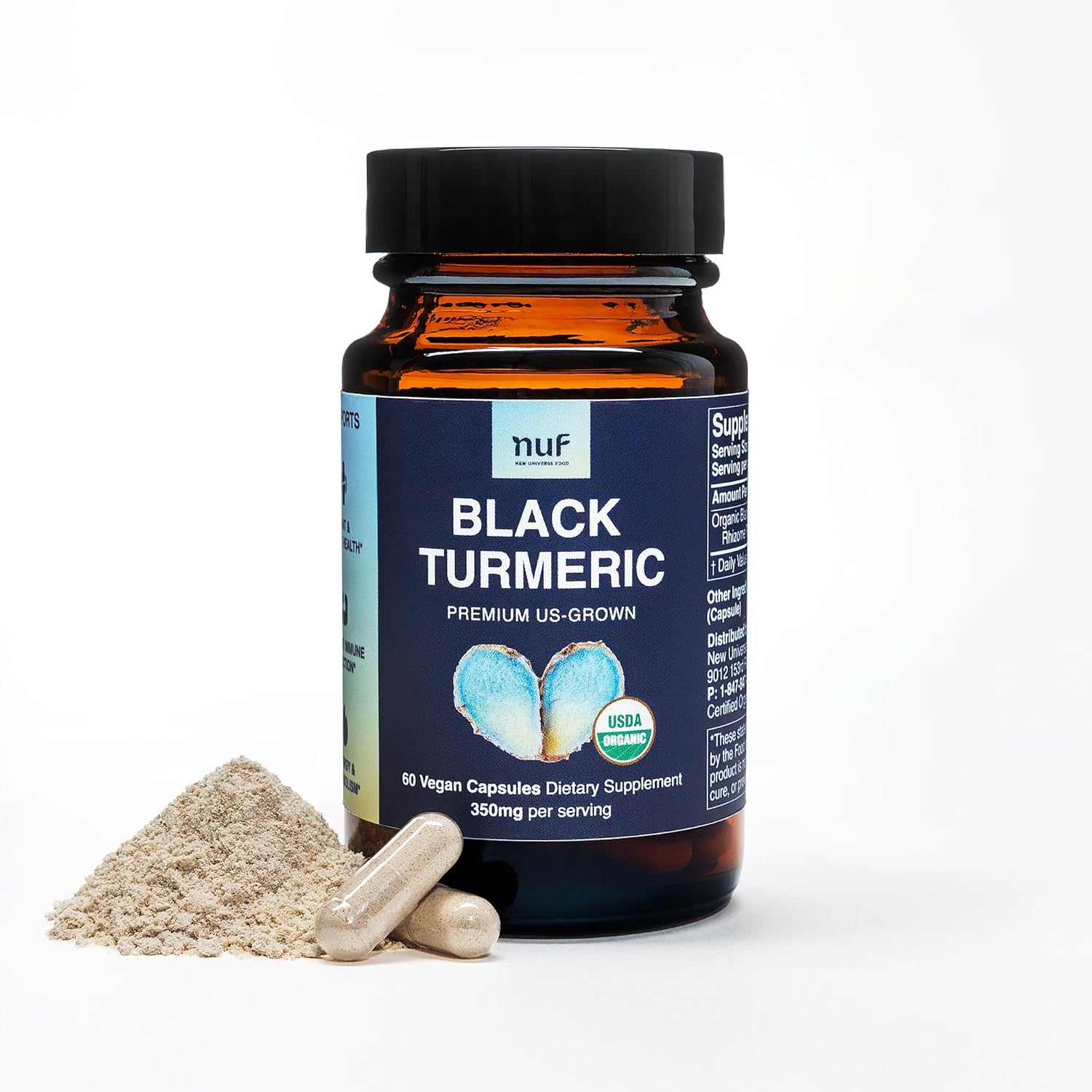 US Grown Organic Black Turmeric Capsules 350mg for Joint Support and Immune Function - Gluten Free, Non GMO, Vegan - Whole Root Formula with Healthy Inflammatory Response