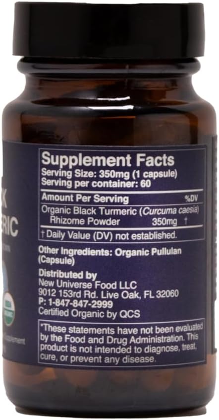 US Grown Organic Black Turmeric Capsules 350mg for Joint Support and Immune Function - Gluten Free, Non GMO, Vegan - Whole Root Formula with Healthy Inflammatory Response