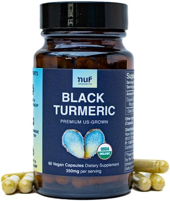 US Grown Organic Black Turmeric Capsules 350mg for Joint Support and Immune Function - Gluten Free, Non GMO, Vegan - Whole Root Formula with Healthy Inflammatory Response