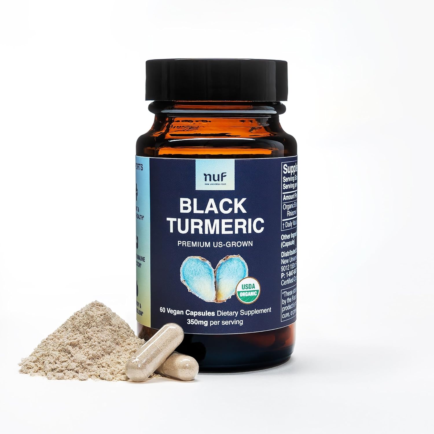 US Grown Organic Black Turmeric Capsules 350mg for Joint Support and Immune Function - Gluten Free, Non GMO, Vegan - Whole Root Formula with Healthy Inflammatory Response