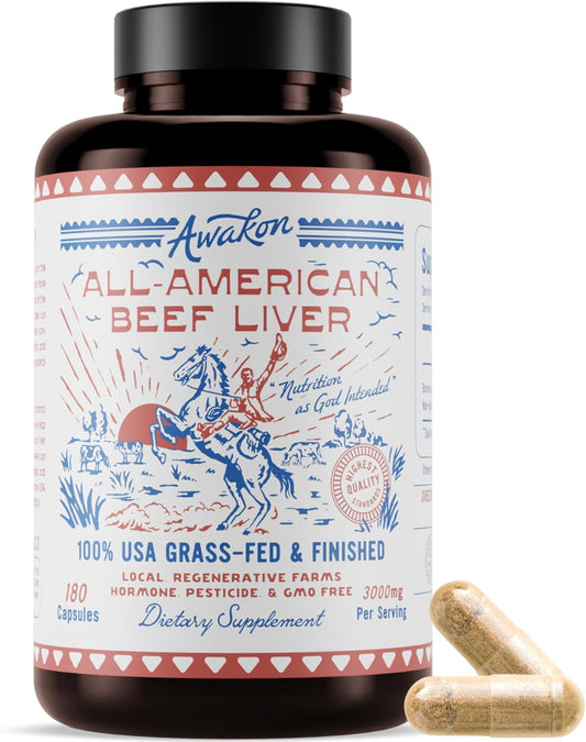 USA Grass Fed Beef Liver Capsules | Non GMO & Hormone Free | Immunity & Energy Booster | Rich in Vitamin A & B-12 | Freeze Dried (180ct, 3000mg)