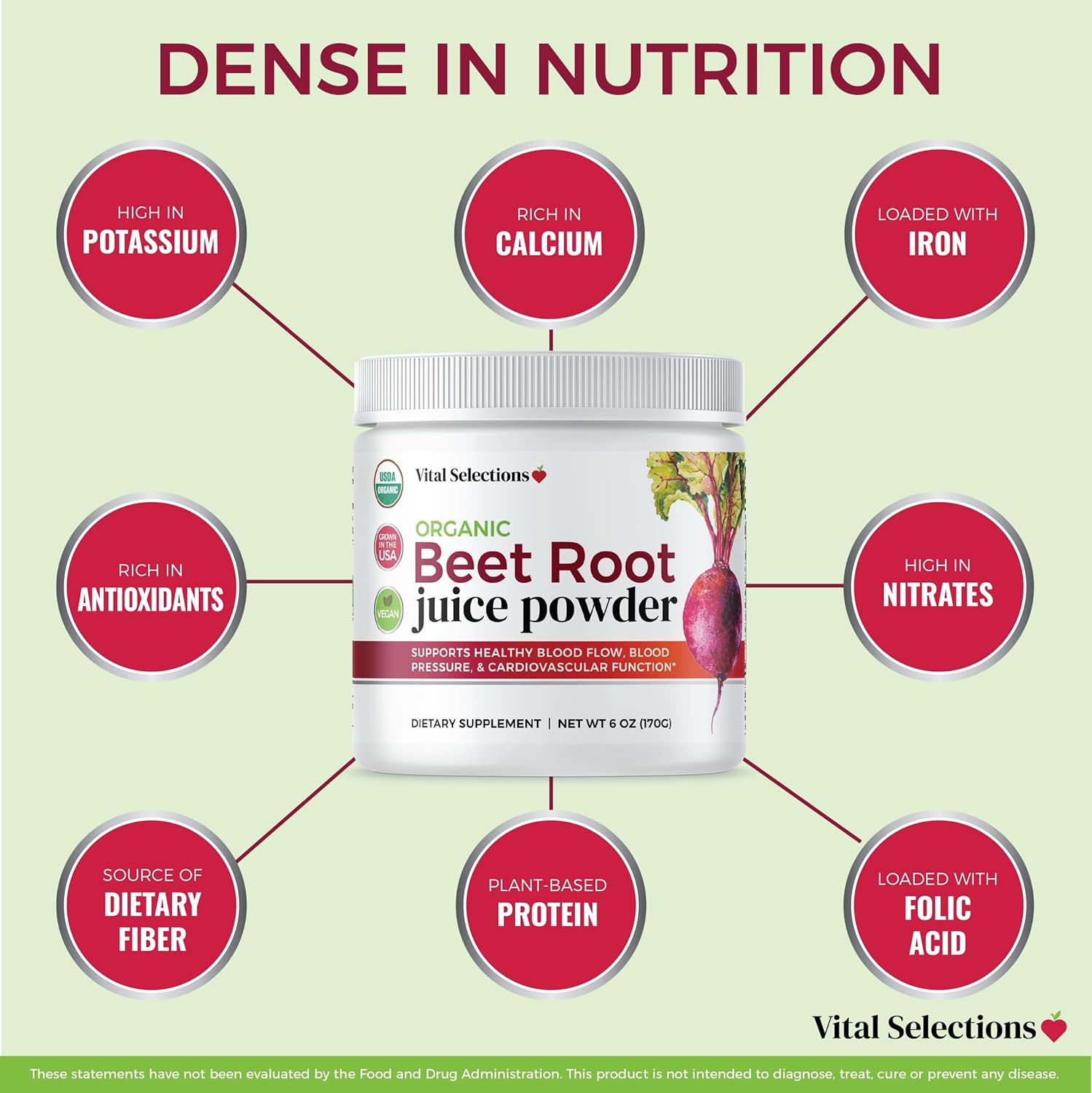 USA Grown Organic Beet Root Juice Powder for Cardio Support and Athletic Performance - High Purity and Potency, Superior Drying Technology