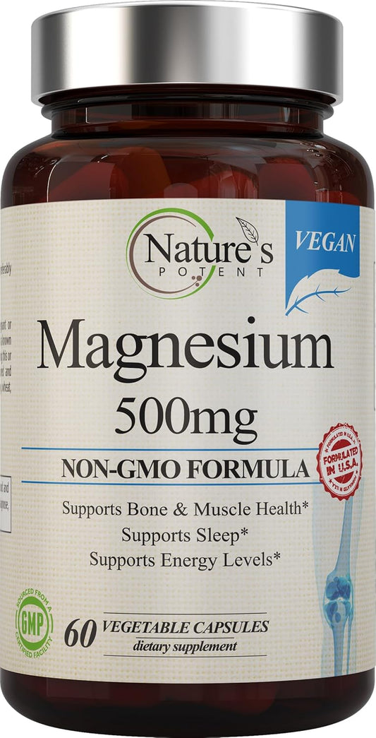 USA Made 500mg Magnesium Citrate & Oxide Capsules for Sleep Support | Vegan Magnesium Supplement for Women & Men by Nature's Potent