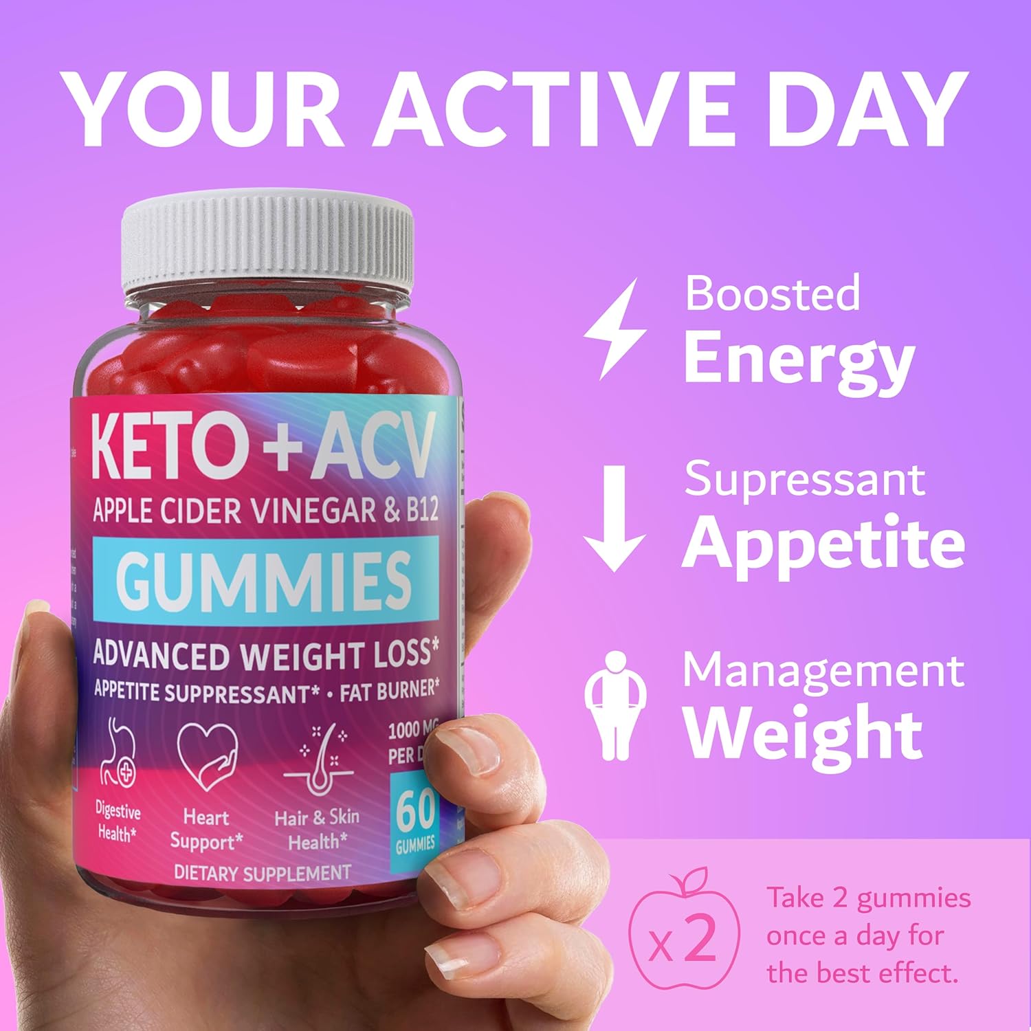 USA-Made Beilancy Keto ACV Gummies for Advanced Weight Loss - Vegan & Gluten-Free Apple Cider Vinegar Gummies for Digestion and Cleansing - 1000mg, 60 pcs