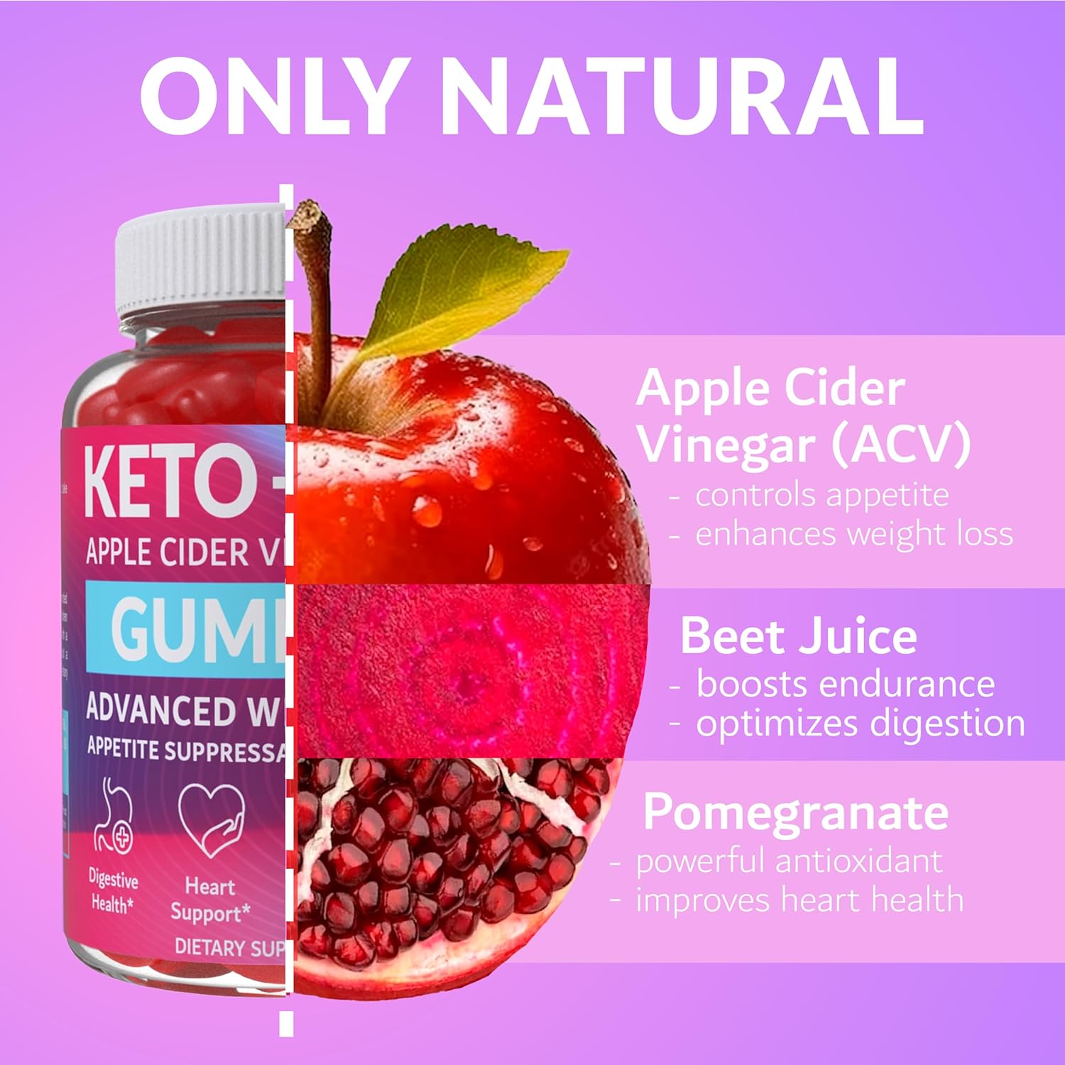 USA-Made Beilancy Keto ACV Gummies for Advanced Weight Loss - Vegan & Gluten-Free Apple Cider Vinegar Gummies for Digestion and Cleansing - 1000mg, 60 pcs