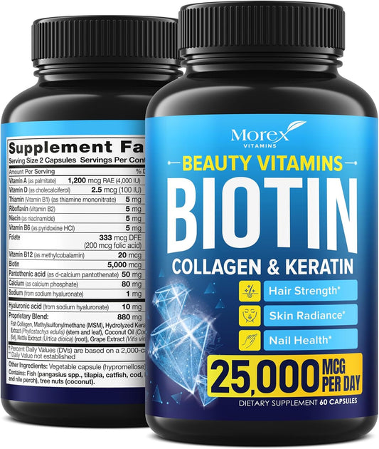 USA-Made Biotin Keratin & Collagen Capsules for Hair Growth - Natural Vitamins with Multi Peptides for Hair Loss, Skin & Nails