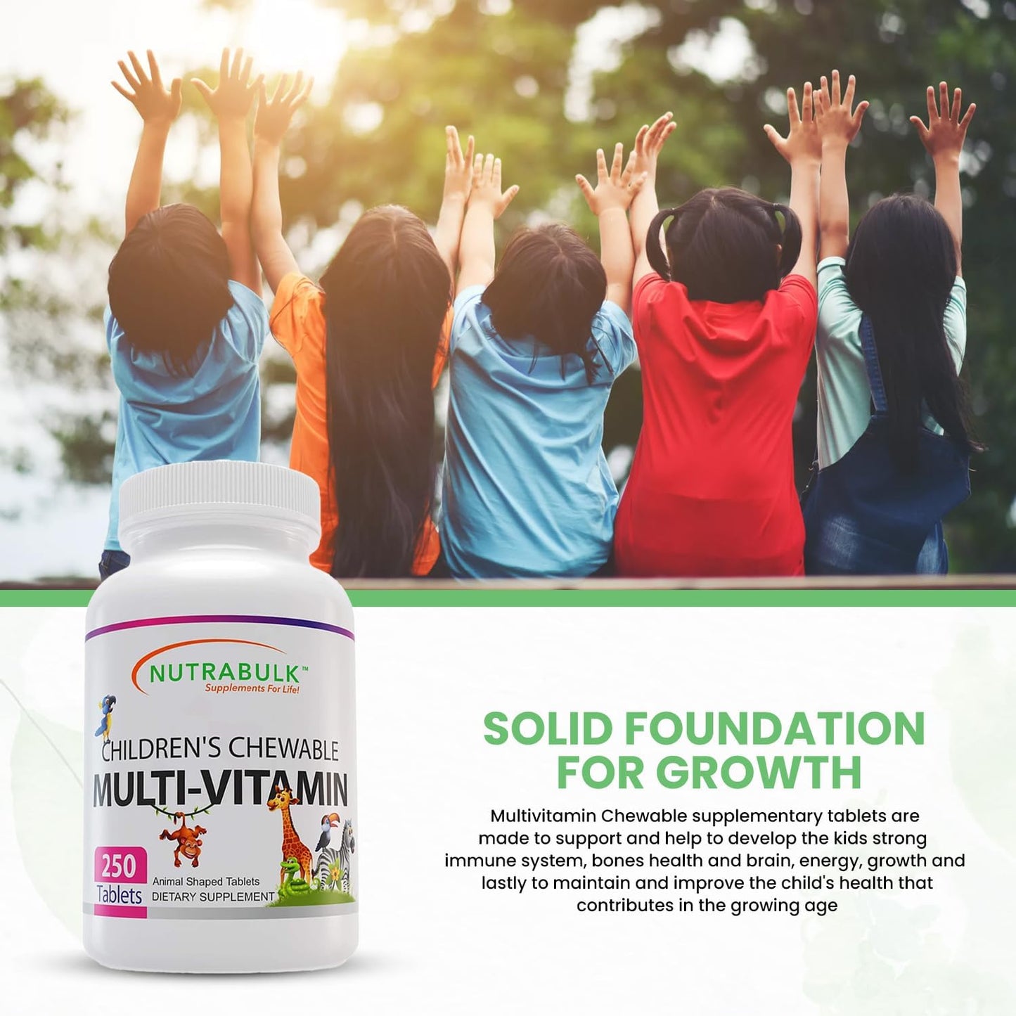 USA-Made Children’s Chewable Multi-Vitamins for Immune, Bone, Brain & Overall Well Being - Vegan & Gluten Free - 250 Cherry Tablets